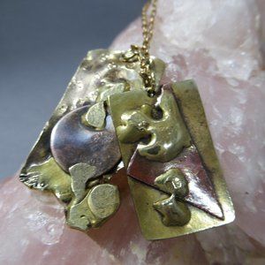 Brutalist Dog Tags, Mixed Metals Post Modern Long Pendant